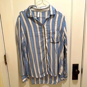 Gap Body Blue, Gray & White Striped Button Down
